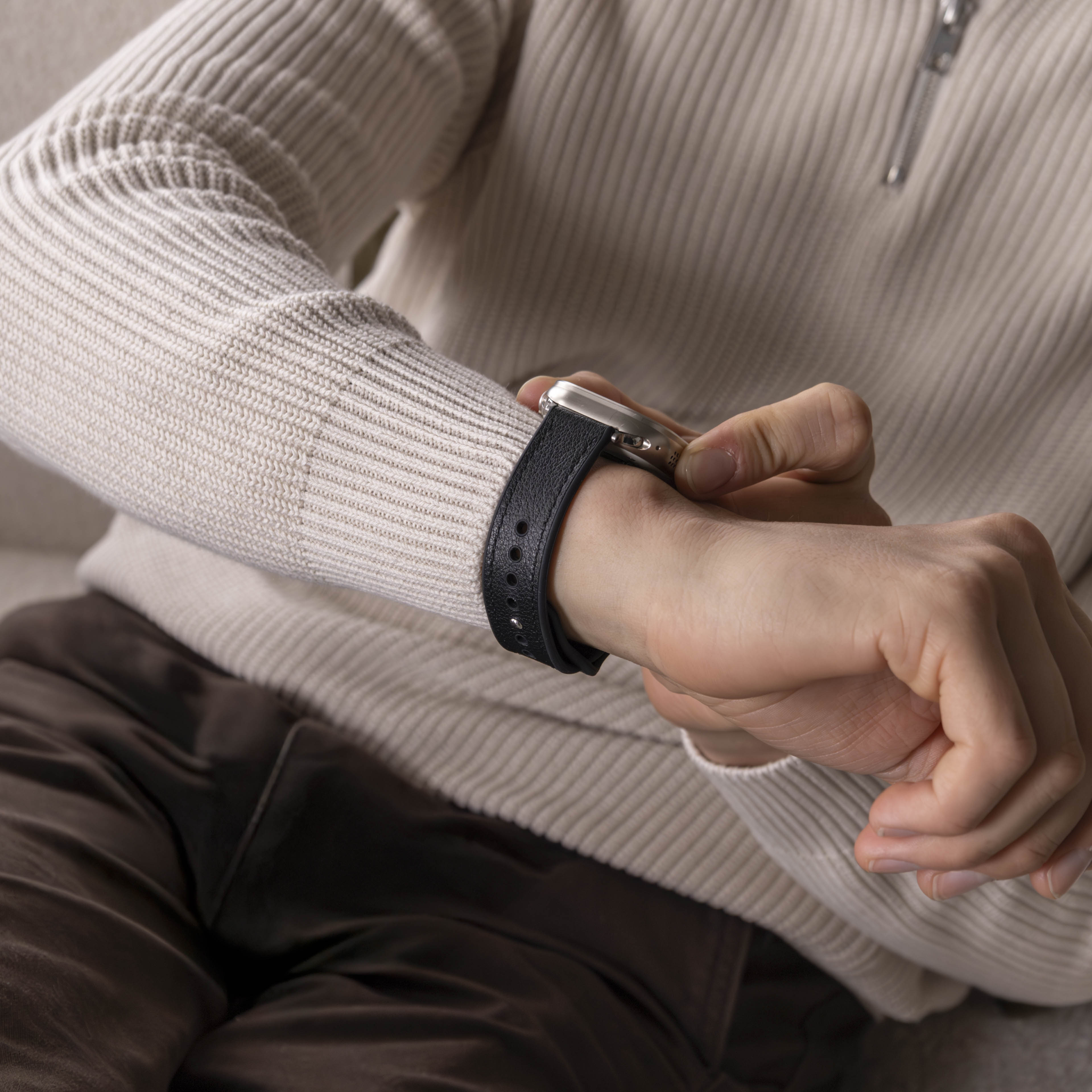 Apple Watch Ultra Hybrid Leather Strap with Buckle (Black)