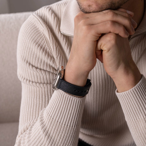 Apple Watch Ultra Hybrid Leather Strap with Buckle (Black)