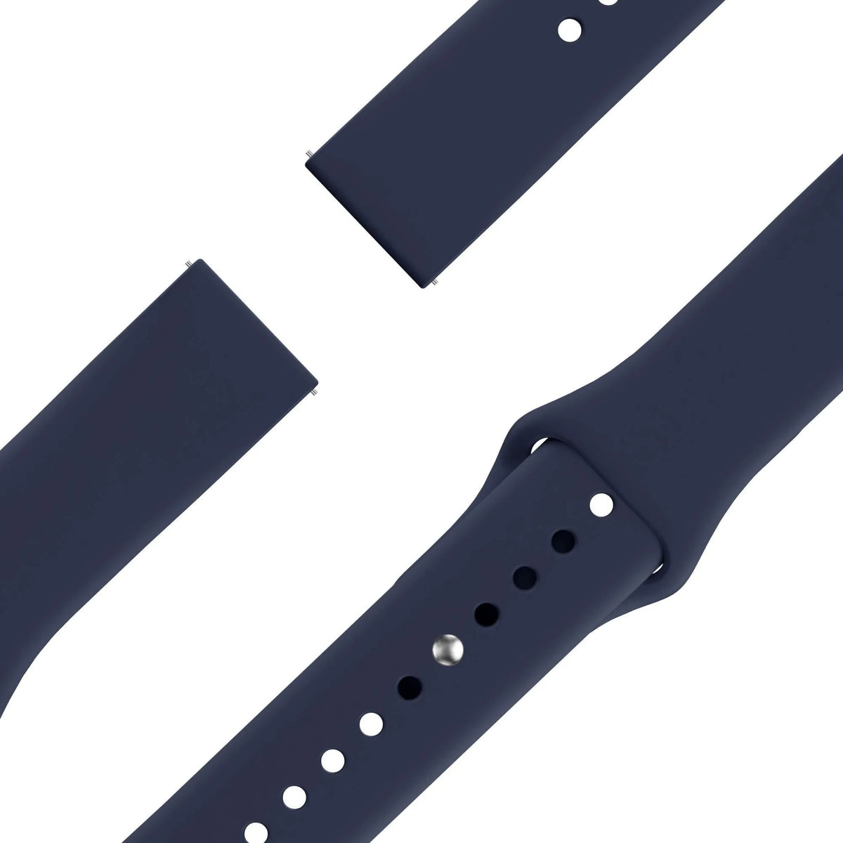 Silicone Sport Strap 'Deluxe', dark blue, laid flat, separate parts, direct top view