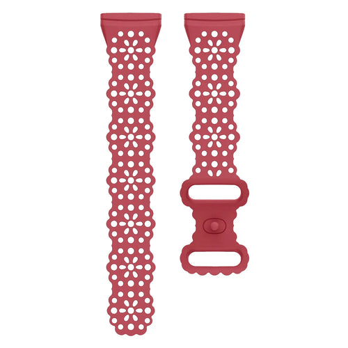 Patterned Silicone Strap, red, laid flat, separate parts, direct top view