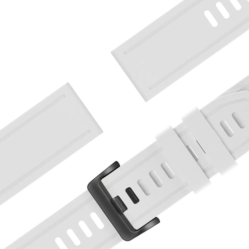 Buckled Silicone Strap, white, laid flat, separate parts, direct top view