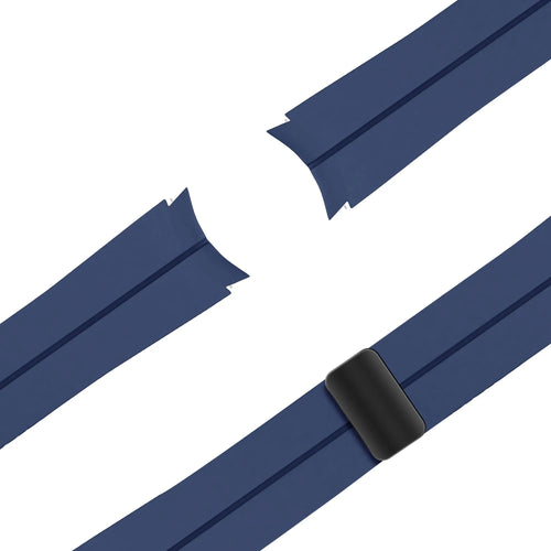 D-Buckle Silicone Strap, dark blue, laid flat, separate parts, direct top view