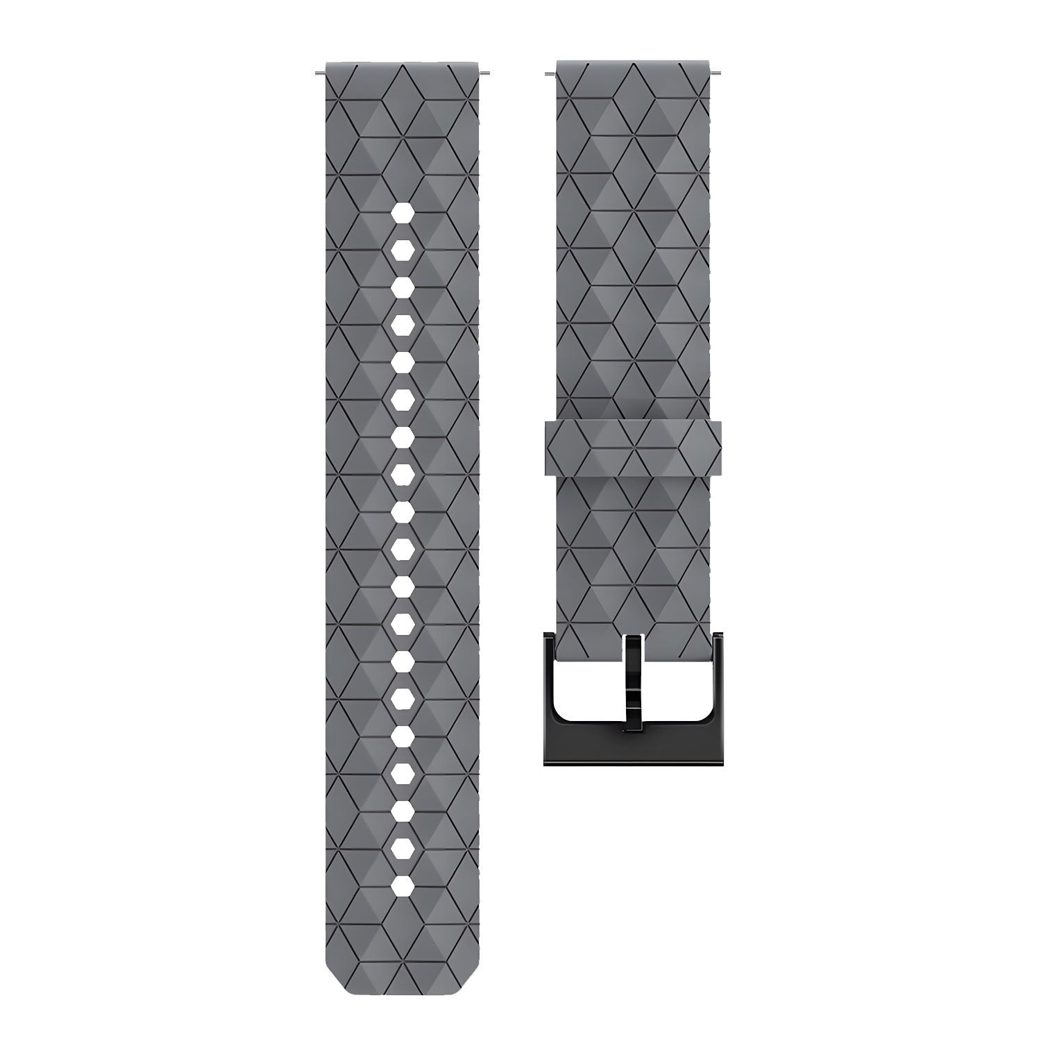 Silicone Strap Hexagons, grey, laid flat, separate parts, direct top view