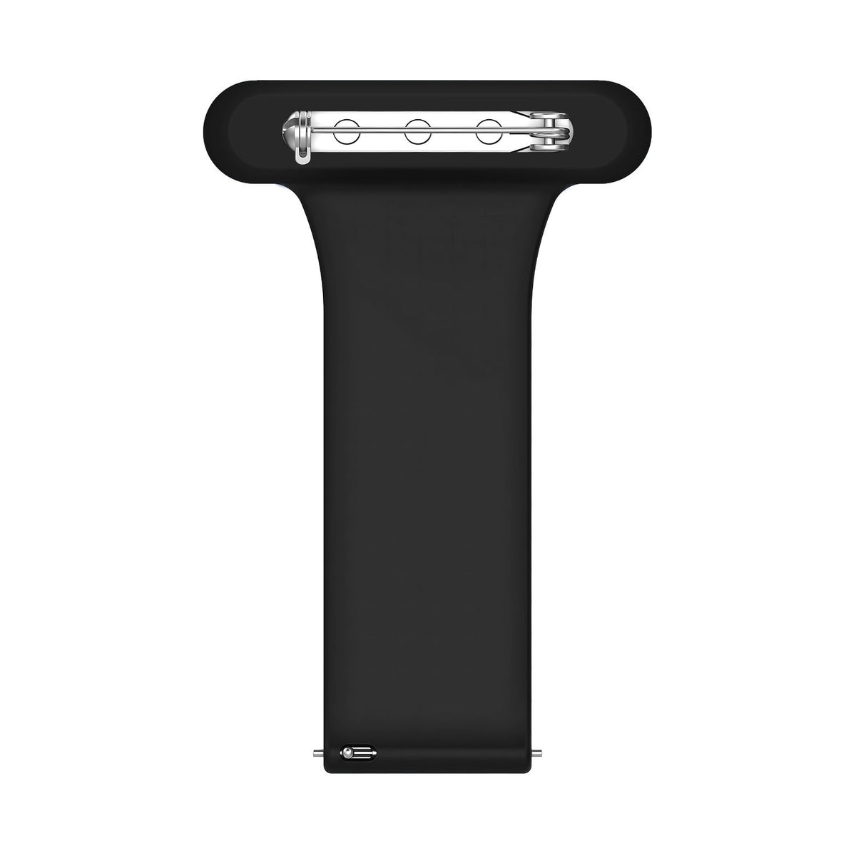 Silicone Nurse Fob, black, laid flat, separate parts, direct top view