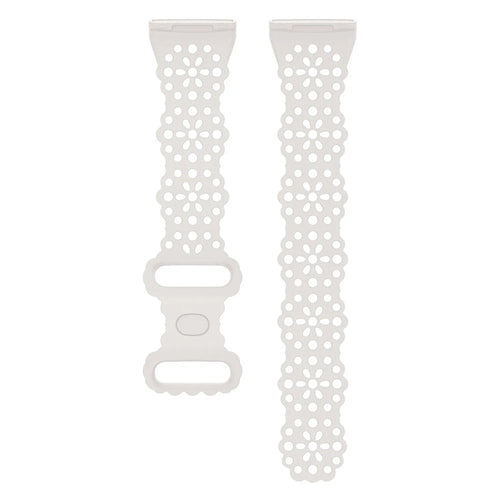 Patterned Silicone Strap, off-white, laid flat, separate parts, direct top view