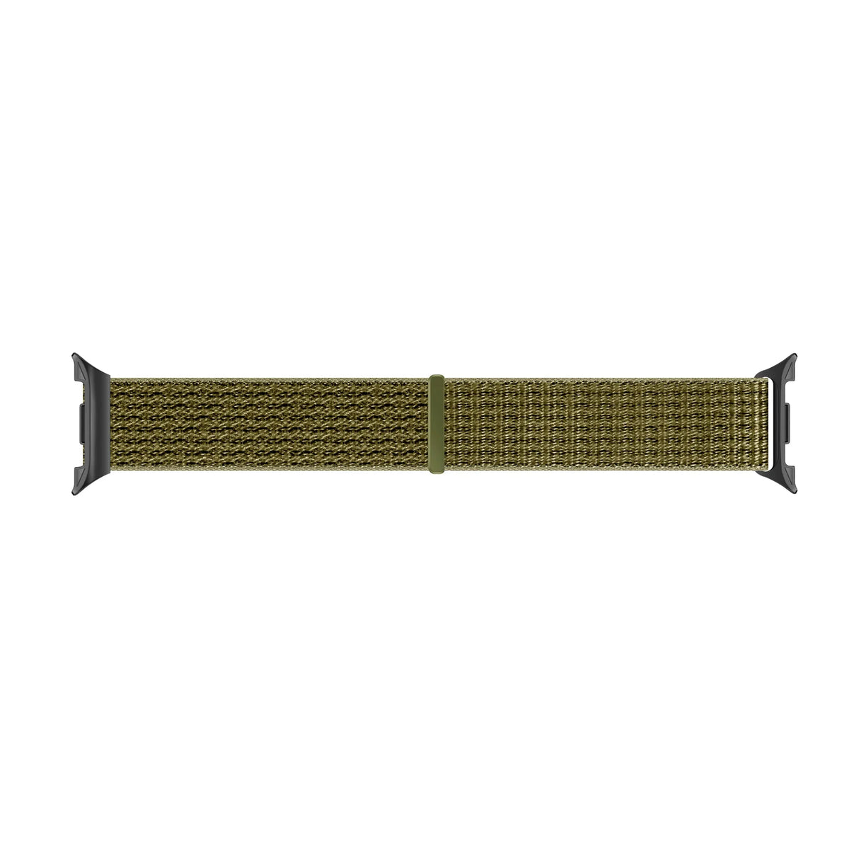 Nylon Strap, olive, laid flat, separate parts, direct top view