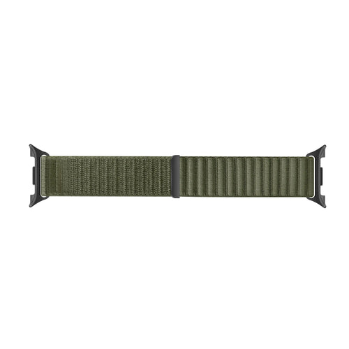 Wave Nylon Strap, dark green, laid flat, separate parts, direct top view