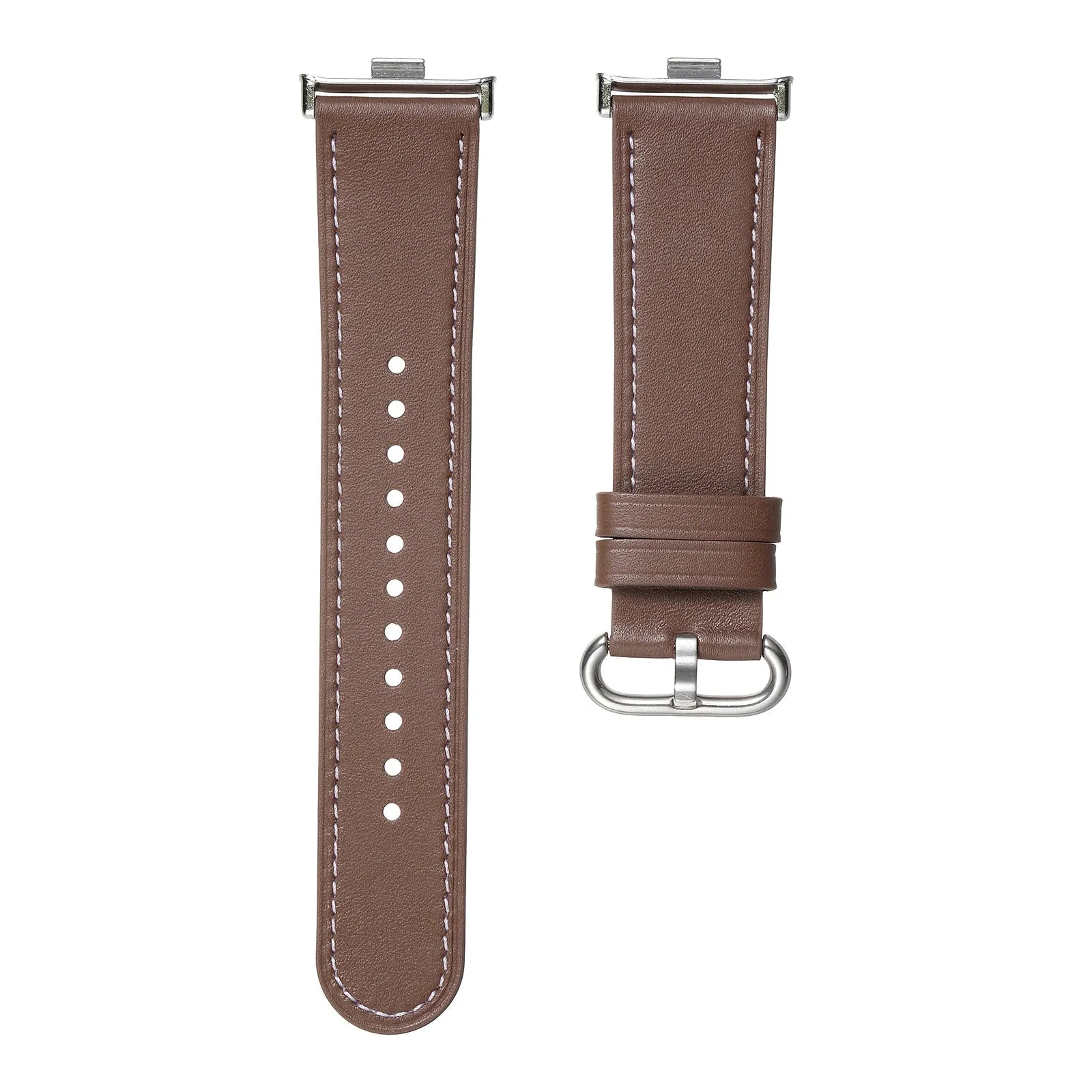 Leather Strap, dark brown, laid flat, separate parts, direct top view