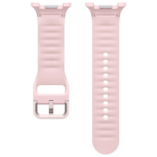 Silicone Sport Strap, pink, laid flat, separate parts, direct top view