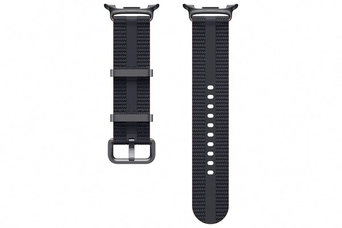 Nylon Fabric Strap, graphite, laid flat, separate parts, direct top view