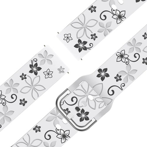 Bandz Garmin Forerunner 255s Silicone Strap 'Flowers' (White/Black)