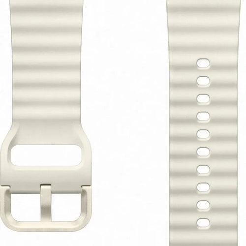 Silicone Sport Strap, cream, laid flat, separate parts, direct top view