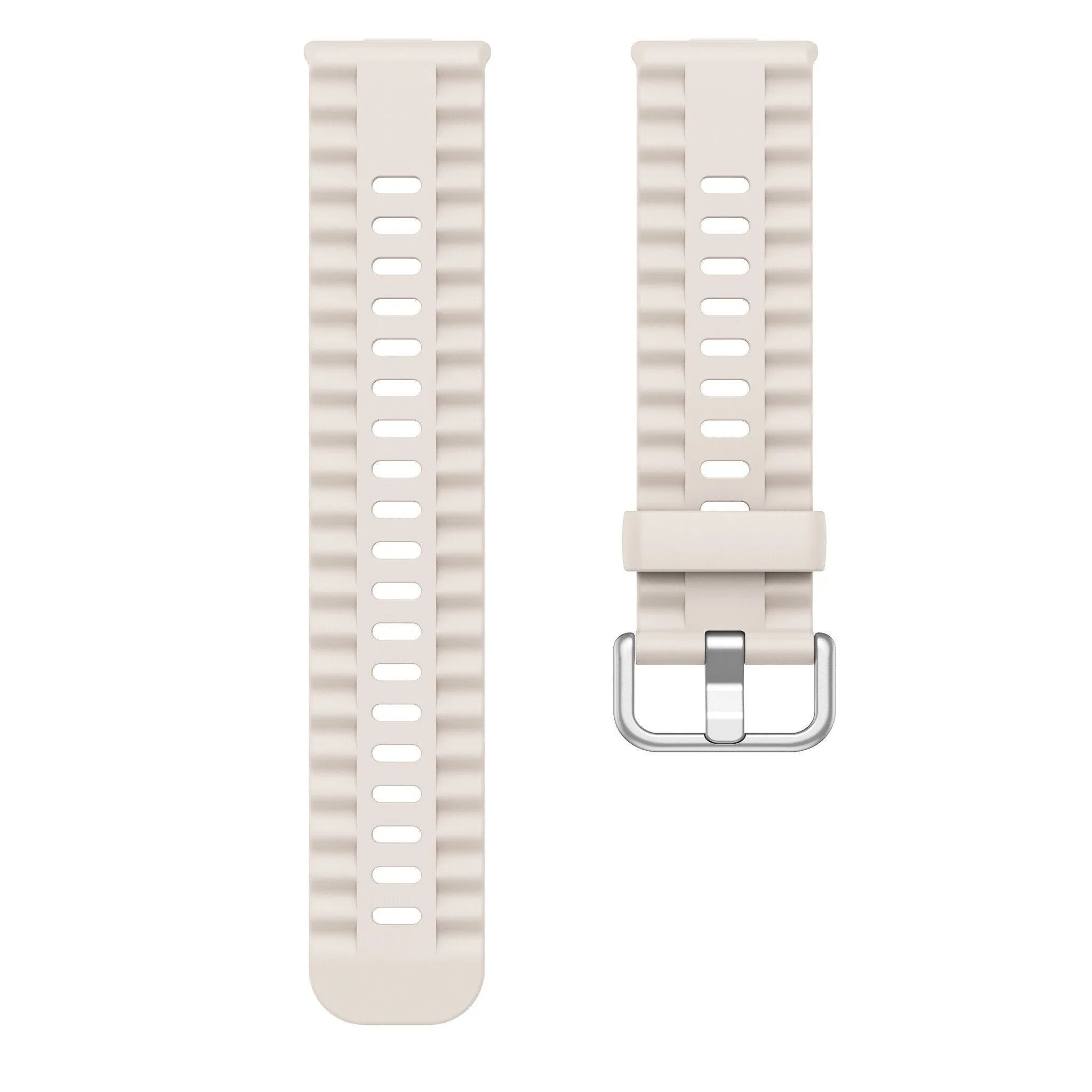 Silicone Classic Strap, starlight, laid flat, separate parts, direct top view