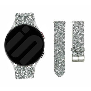 Leather Strap with Glitters, silver, laid flat, separate parts, direct top view