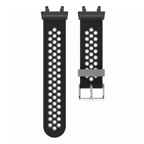 Silicone Sport Strap, black/grey, laid flat, separate parts, direct top view