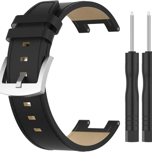 Leather Strap, black, laid flat, separate parts, direct top view