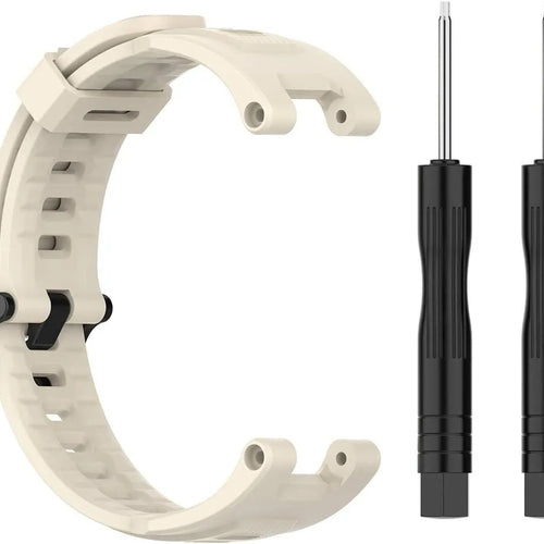 Silicone Strap, beige, laid flat, separate parts, direct top view