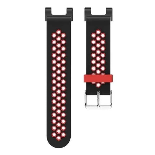 Silicone Sport Strap, black/red, laid flat, separate parts, direct top view