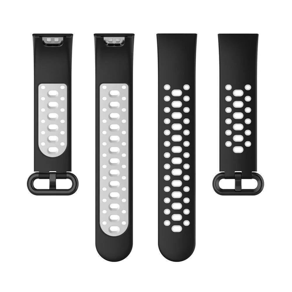 Silicone Sport Strap, black/grey, laid flat, separate parts, direct top view