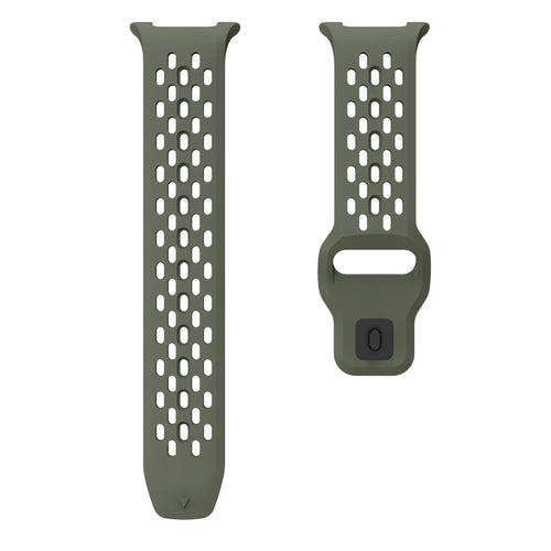 Silicone Air Strap, army green, laid flat, separate parts, direct top view