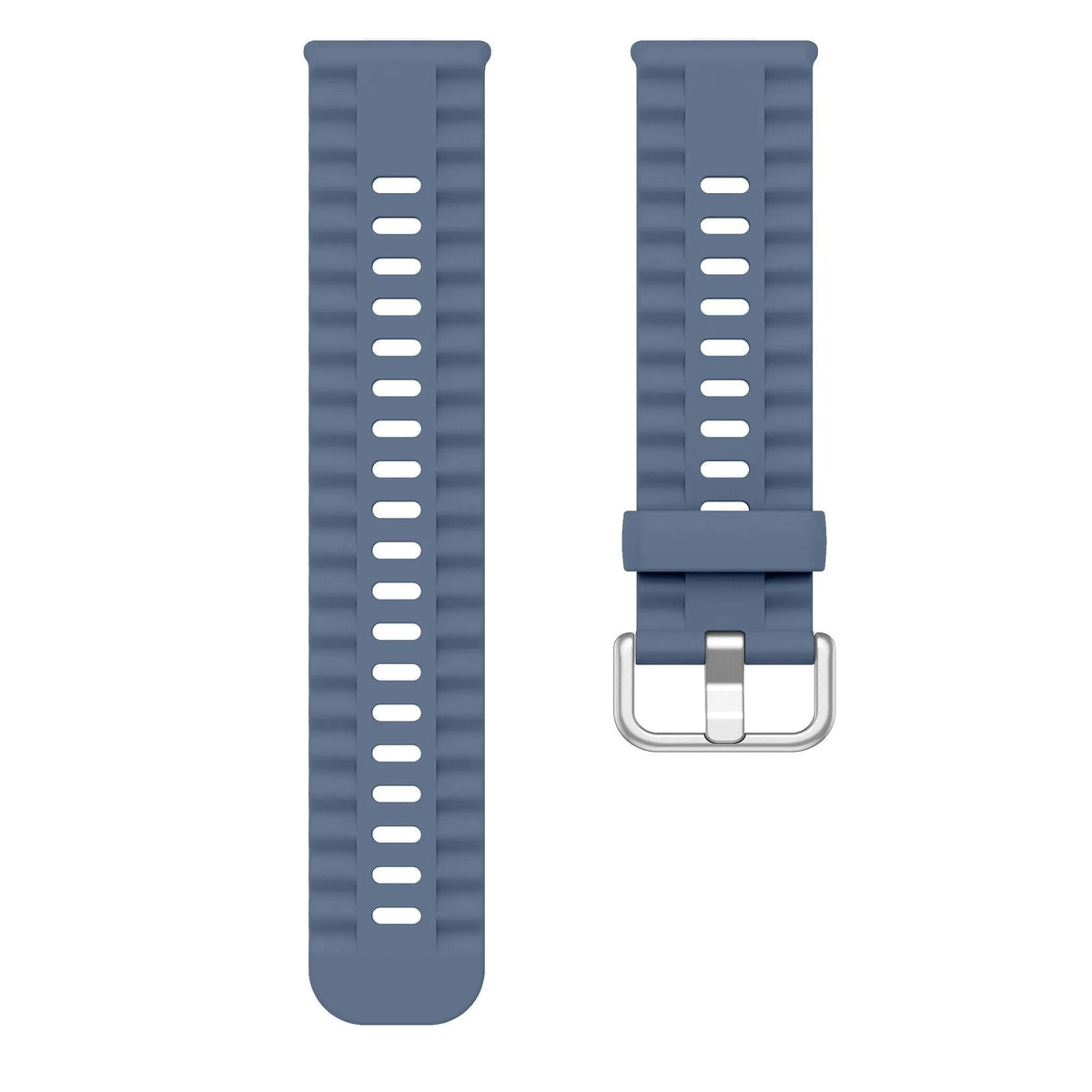 Silicone Classic Strap, blue, laid flat, separate parts, direct top view