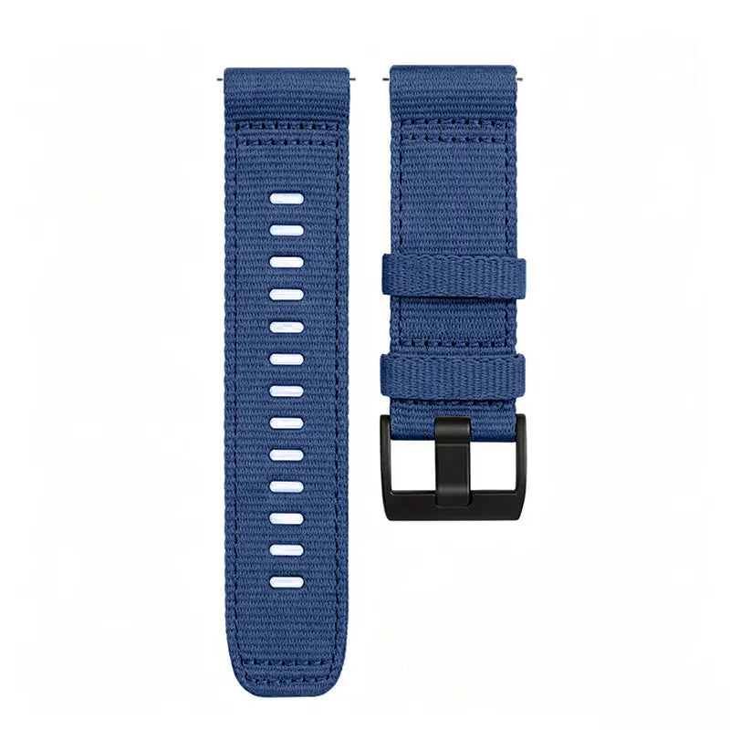 Nylon Buckle Strap, blue, laid flat, separate parts, direct top view