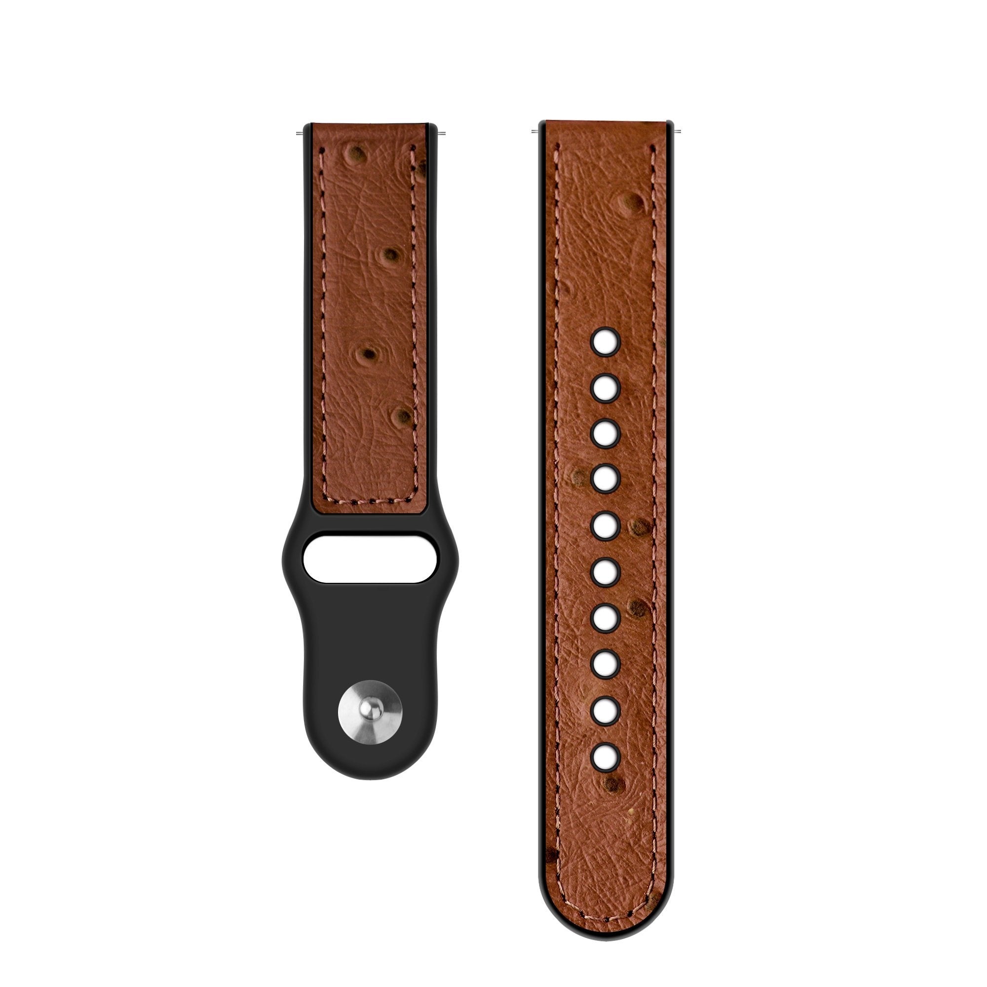 Leather Hybrid Strap, brown, laid flat, separate parts, direct top view