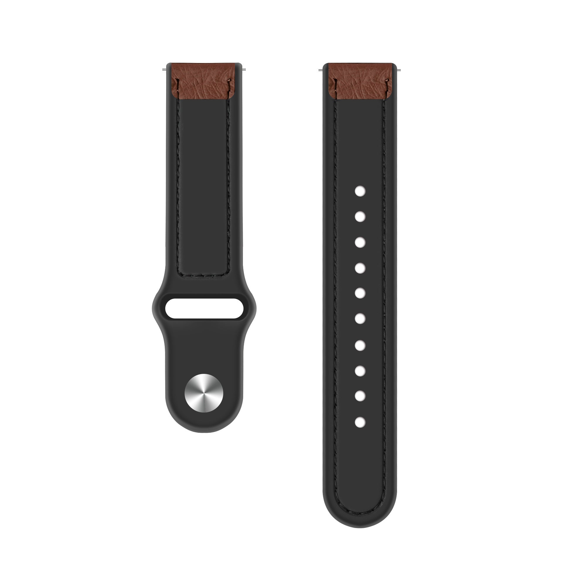 Leather Hybrid Strap, brown, laid flat, separate parts, direct top view