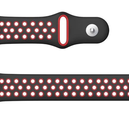 Silicone Sport Strap, black/red, laid flat, separate parts, direct top view