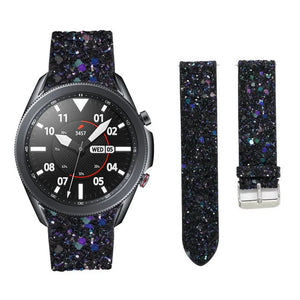 Leather Strap with Glitters, black, laid flat, separate parts, direct top view