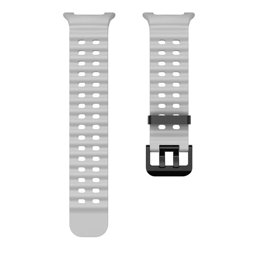 Silicone Ocean Strap, grey, laid flat, separate parts, direct top view