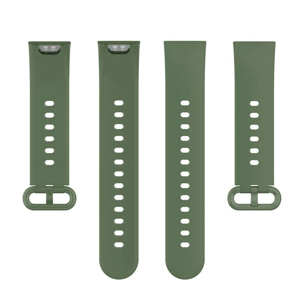 Silicone Strap, green, laid flat, separate parts, direct top view