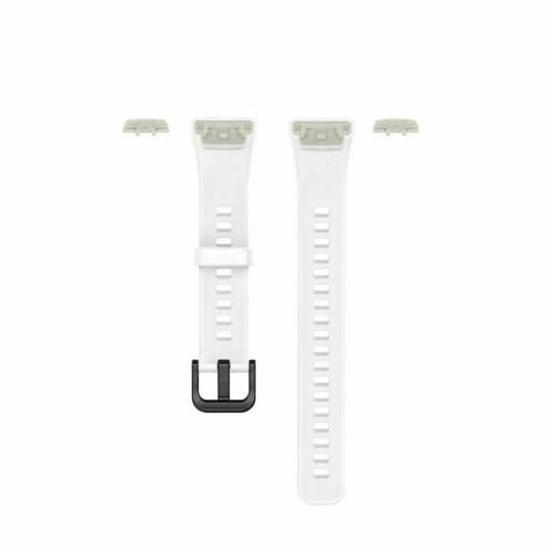 Silicone Strap, white, laid flat, separate parts, direct top view