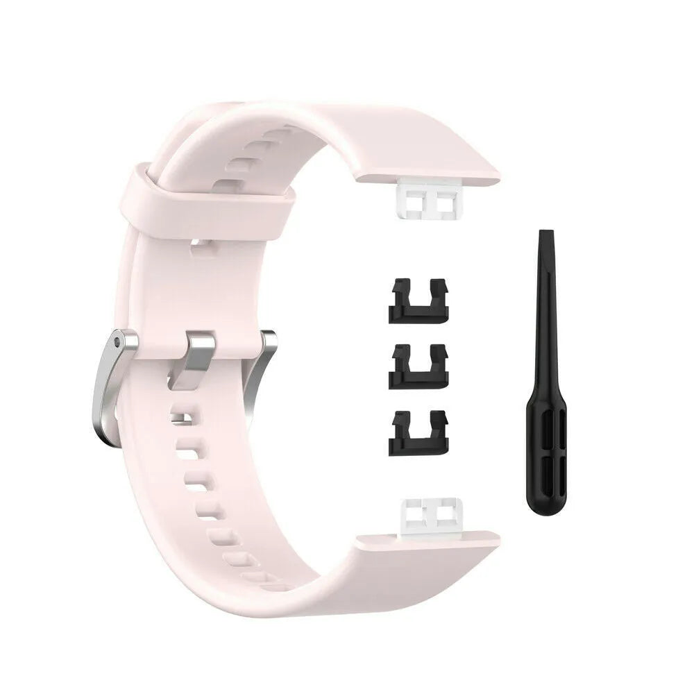Silicone Strap, light pink, laid flat, separate parts, direct top view