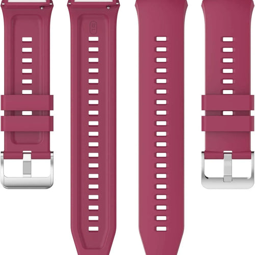 Silicone Strap, burgundy, laid flat, separate parts, direct top view