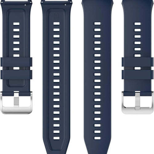 Silicone Strap, dark blue, laid flat, separate parts, direct top view