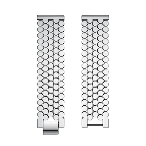 Steel Strap Hexagons, silver, laid flat, separate parts, direct top view