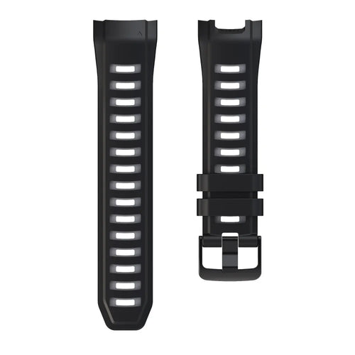 Silicone Sport Strap, black/grey, laid flat, separate parts, direct top view