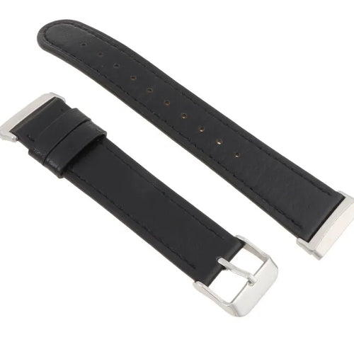 Modern Leather Strap, black, laid flat, separate parts, direct top view