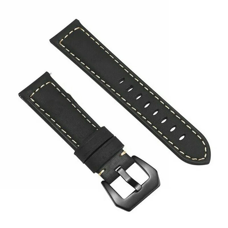 Leather Strap, black, laid flat, separate parts, direct top view
