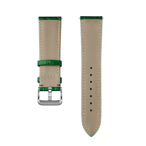 Leather Strap Crocodile Grain, green, laid flat, separate parts, direct top view