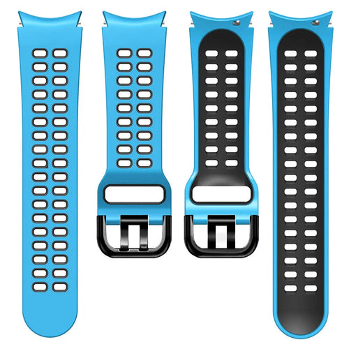 Silicone Squared Sport Strap, light blue/black, laid flat, separate parts, direct top view