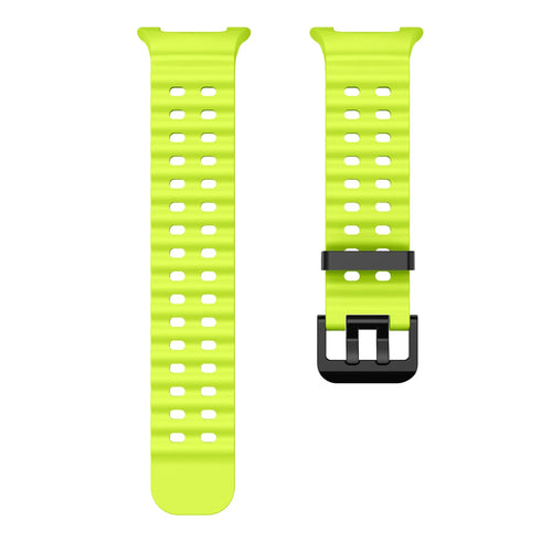 Silicone Ocean Strap, lime, laid flat, separate parts, direct top view