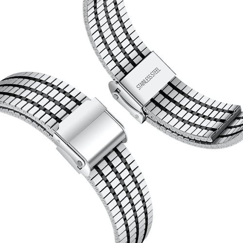 Fine Steel Strap, silver/black, laid flat, separate parts, direct top view