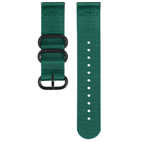 Nylon Buckle Strap, dark green, laid flat, separate parts, direct top view