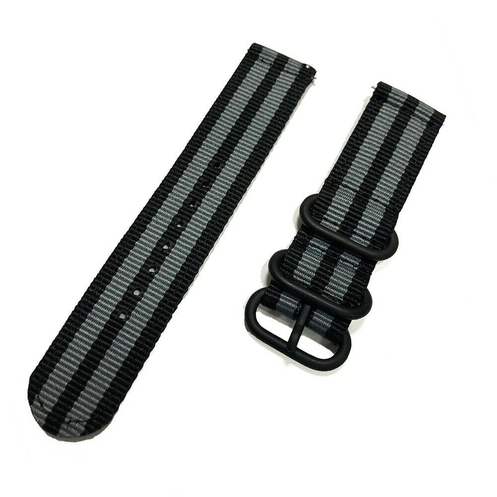 Nylon Buckle Strap, black/grey, laid flat, separate parts, direct top view