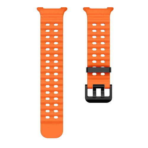 Silicone Ocean Strap, orange, laid flat, separate parts, direct top view
