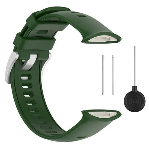 Silicone Strap, green, laid flat, separate parts, direct top view