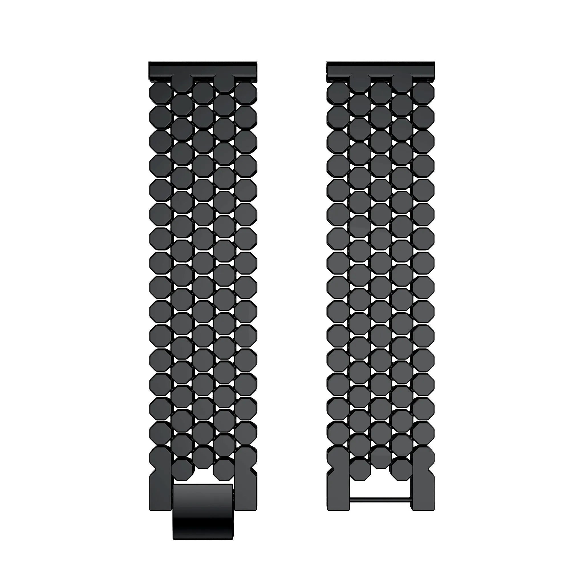 Steel Strap Hexagons, black, laid flat, separate parts, direct top view