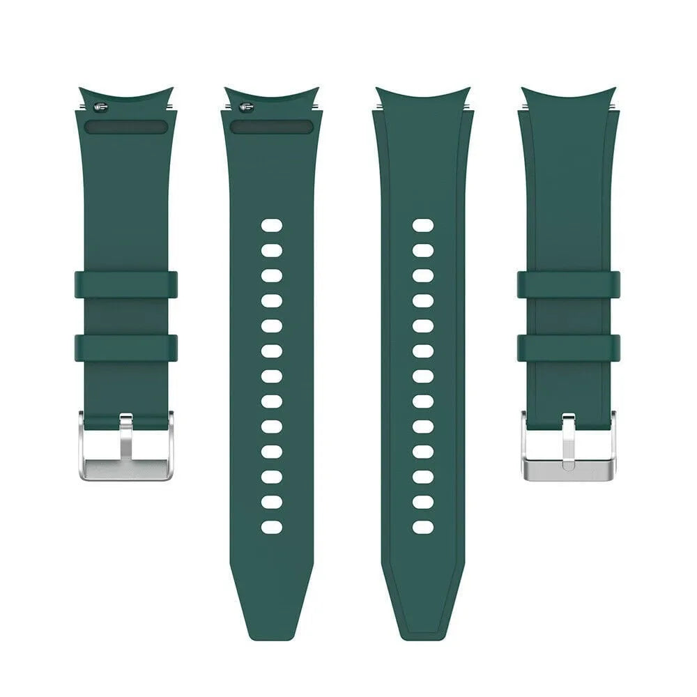 Silicone Strap 'Perfect Fit', dark green, laid flat, separate parts, direct top view
